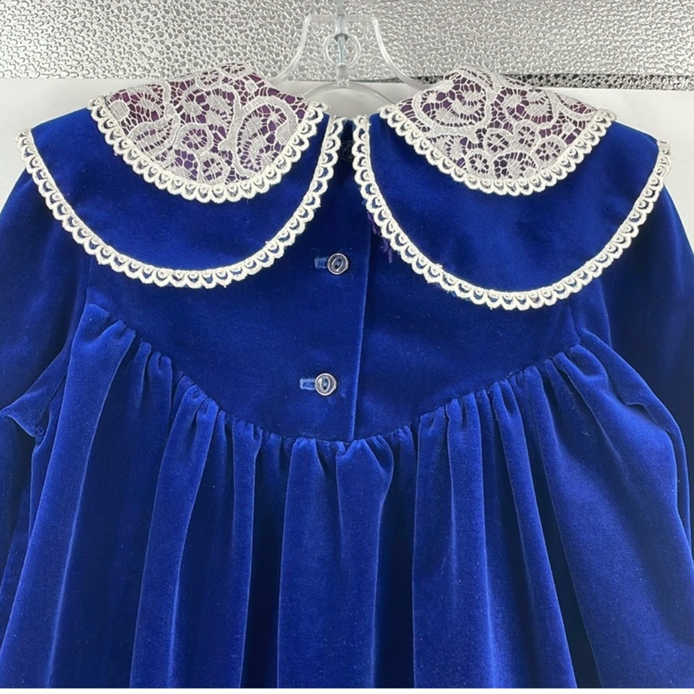Vintage 70’s Rare Editions blue double collar velvet lace dress Size 5 - Picture 4 of 6